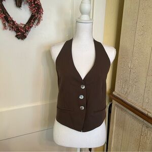 Nia Brown Halter Vest Top - Women's Blouse